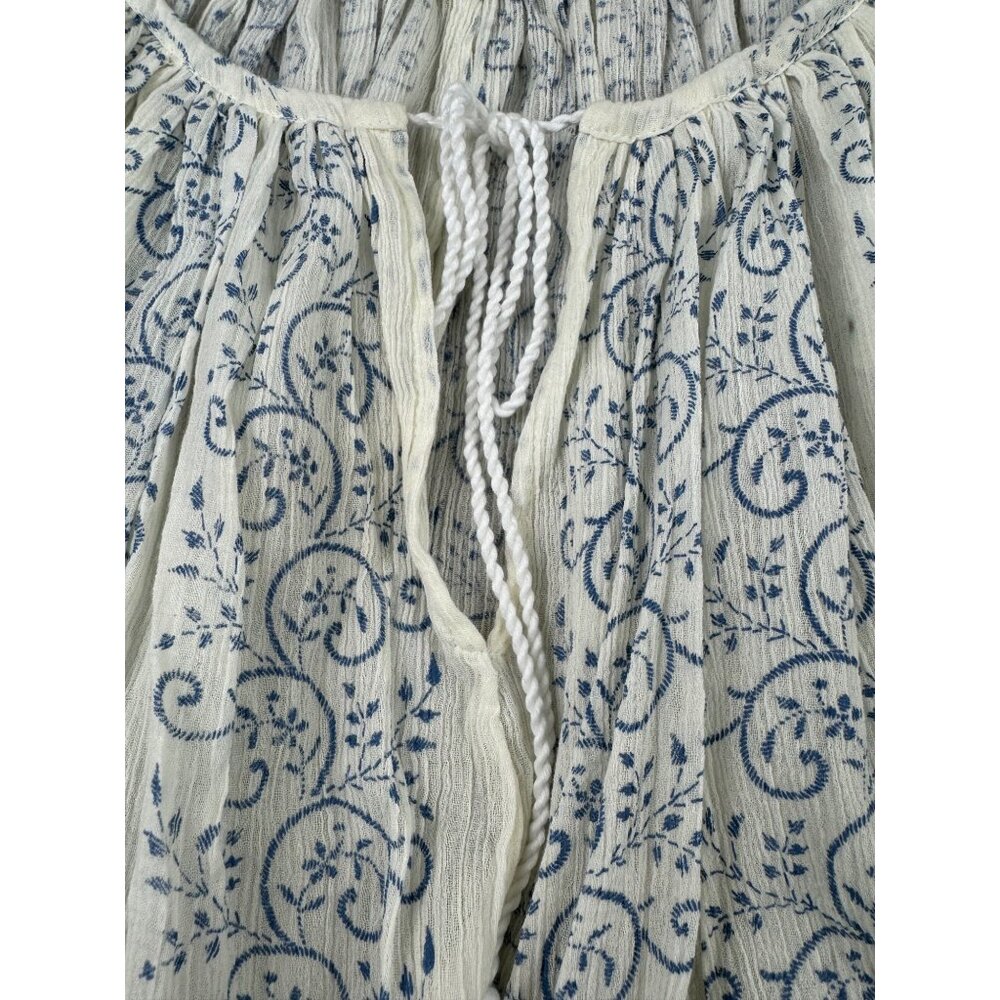 True Religion Womens Boho Top S Blue & White Trellis Print With Princess Seams - Picture 14 of 16